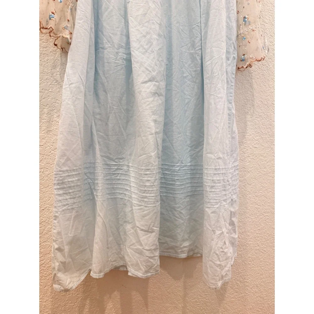 Eileen West Blue Cotton Embroidered Mesh Sleeve Lawn Nightgown Victorian Style M - Picture 6 of 12